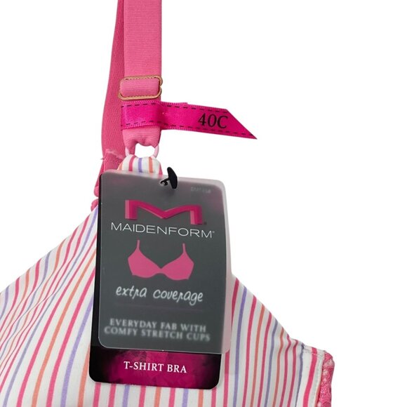 Maidenform Women T-Shirt Bra SZ 40C Pink/White Stripe Everyday Stretch Fit - Picture 2 of 9